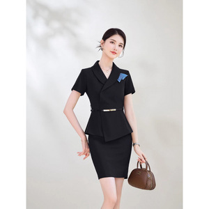 Summer Women Professional Suit Jacket Skirt Set With Belt For Hotel Reception Uniforms - Product Image 4