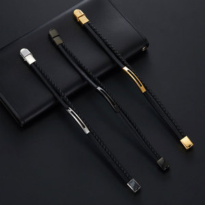 Custom Non Tarnish <b>Men</b> Bracelet Luxury 14k 18k Gold Plated 316l Stainless Steel Multi-layer Leather Braided Bracelet for <b>Men</b> - Product Image 2