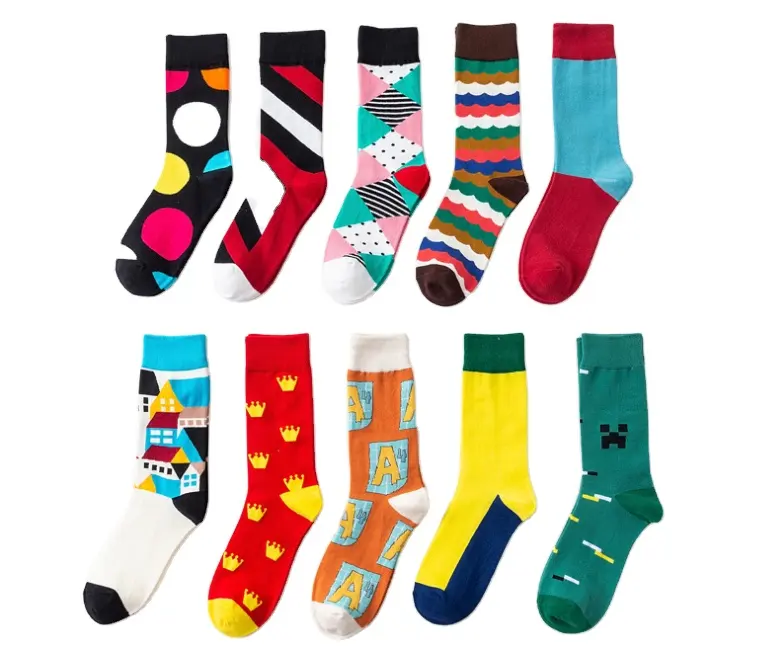 Calcetines creativos de algodón con Logo personalizado para hombre y mujer, calcetín colorido
