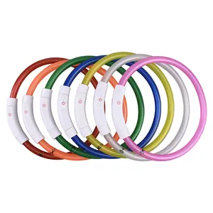 Wholesale hot sale led dog collars flashing light pet USB optical fiber cuttable led dog collar with 3 flicker modes