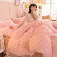 Ensemble de Linge de Lit Chaleureux et Luxueux pour l'Hiver, Quatre Pièces, Housse de Couette en Peluche Poils Longs Effet Vison