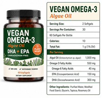 Complément alimentaire végétalien d'huile d'algues oméga 3 en gélules molles à base de DHA et d'EPA pour la santé cardiaque, cérébrale et oculaire