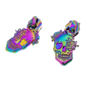 Nice Quality Rainbow Color Custom Skull Zipper Pull Zipper Puller Slider