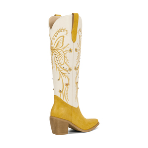 WETKISS <span class=keywords><strong>Stivali</strong></span> Estivi <span class=keywords><strong>Bianchi</strong></span> da Donna con Tacco Basso, <span class=keywords><strong>Stivali</strong></span> al Ginocchio Stile Cowgirl con Ricamo a Farfalla e Borchie - Product Image 4