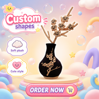 Jouet en peluche personnalisé style chinois, branche de fleur de prunier brodée, détails brodés, finition vernie mate