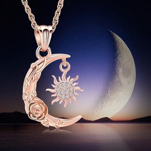 Collana Urna Personalizzata Luna e Sole Rosa per Ceneri di Animali Domestici, Gioiello Commemorativo <span class=keywords><strong>in</strong></span> Acciaio Inossidabile - Product Image 1