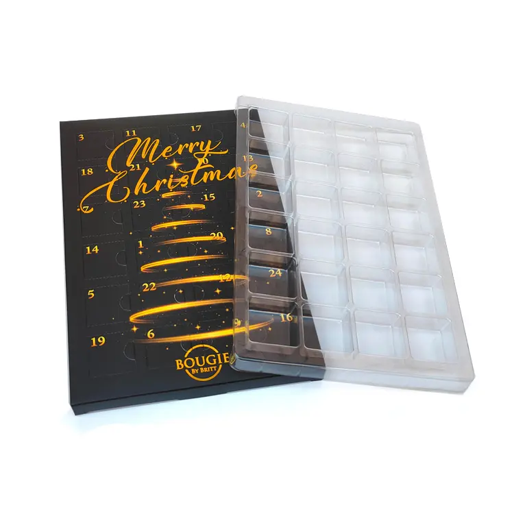 Caixa de Natal para Calendário do Advento com incrustações de cera vazia e laminação de folha de ouro mate
