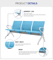 Chaises d'attente ergonomiques 3 places avec coussin en PU, structure métallique et accoudoirs pour banque, bureau, hôpital, aéroport - Vente en gros