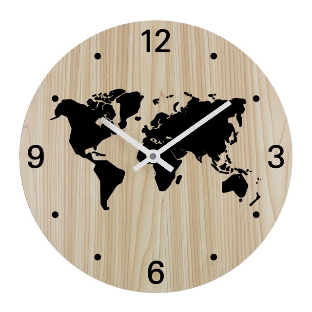 OEM Factory Home Decor Wooden Wall Clock With World Map 12 Inch Wooden Decorative Clock Round Shape Wood Clock