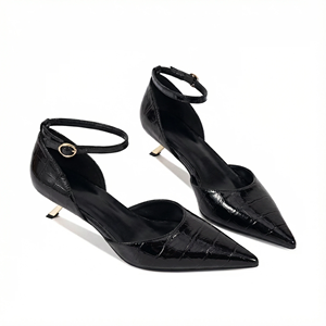 Femmes Croc en relief PU D'Orsay pompes bout pointu découpe latérale bride à la cheville or métal talon 5.5CM chaussures habillées en gros - Product Image 6