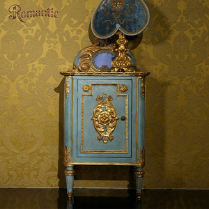 Mobili per Camera da Letto di Lusso in Stile Francese, Letto in Legno Intagliato Blu e Oro con Testiera Ricamata per Villa Reale o Palazzo - Product Image 3