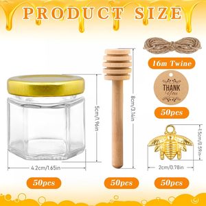 Bán Buôn Độc Đáo 45Ml Ủng Hộ Đảng Ủng Hộ Mật Ong Jar Mini Hình Lục Giác Thủy Tinh Mật Ong Jar Với Gáo Bằng Gỗ - Product Image 2