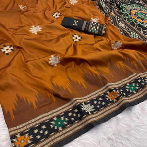 Hermosa naranja mujer Pure Patola 001 tela Handloom tejido seda blusa sin costuras pieza mejor colección a precio a granel - Product Image 1