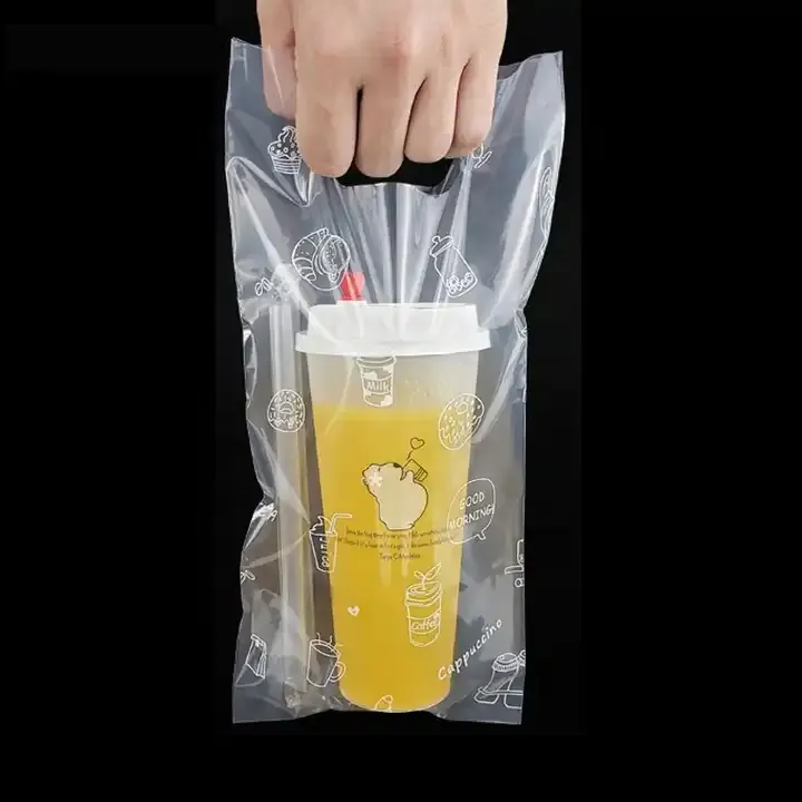 カスタム食品コーヒーテイクアウトバッグ使い捨てプラスチックミルクティー包装透明ビニール袋