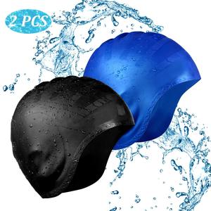 Bonnet de bain en silicone, couleur unie, protection des oreilles, grande taille, unisexe, pour adultes et enfants, sports nautiques - Product Image 2