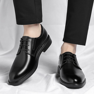 Chaussures habillées Oxford en cuir véritable pour hommes, à bout pointu, à lacets, semelle extérieure en caoutchouc souple, pour le bureau et les occasions formelles, couleur noire unie, collection automne - Product Image 3
