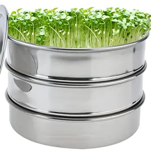 Stainless Steel Seed Sprouting Tray Set 3 Piece Stackable Sprouter Kit 2 Tier Mesh Sprouting Trays 1 Base 1 Cover Lid