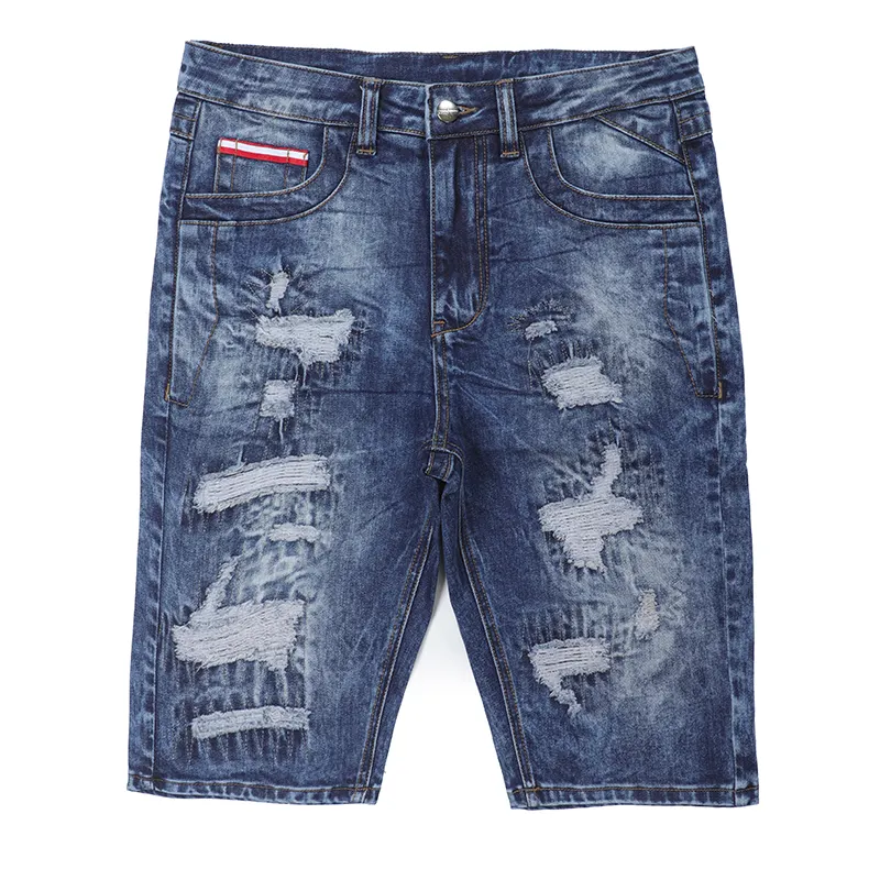 Popular Fashion jean shorts men denim Super Stretch Ripped Destoryed Loose Design Trousers Boys Suitable for Summer Breacthable