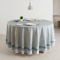 Nappe de table imprimée 100% coton, motif floral bleu luxueux, nappe ronde personnalisée pour restaurant, hôtel, mariage et usage domestique