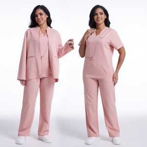Ensemble d'uniformes médicaux roses OEM, trois pièces, pour infirmières et médecins, avec <span class=keywords><strong>veste</strong></span> à manches longues pour l'hôpital - Product Image 1