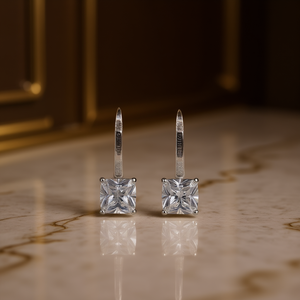 Boucles d'oreilles en or blanc The Row E4093 avec diamants taille princesse, style classique pour femme, bijoux en pierres naturelles - Product Image 2