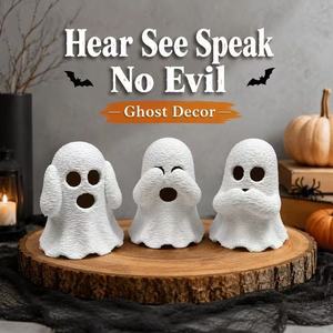 Nueva Estatua de Fantasma Estilo Americano Impresa en 3D, Miniatura Adorable, Diseño 'No Vea, No Oiga, No Hable Mal' para Halloween - Product Image 3