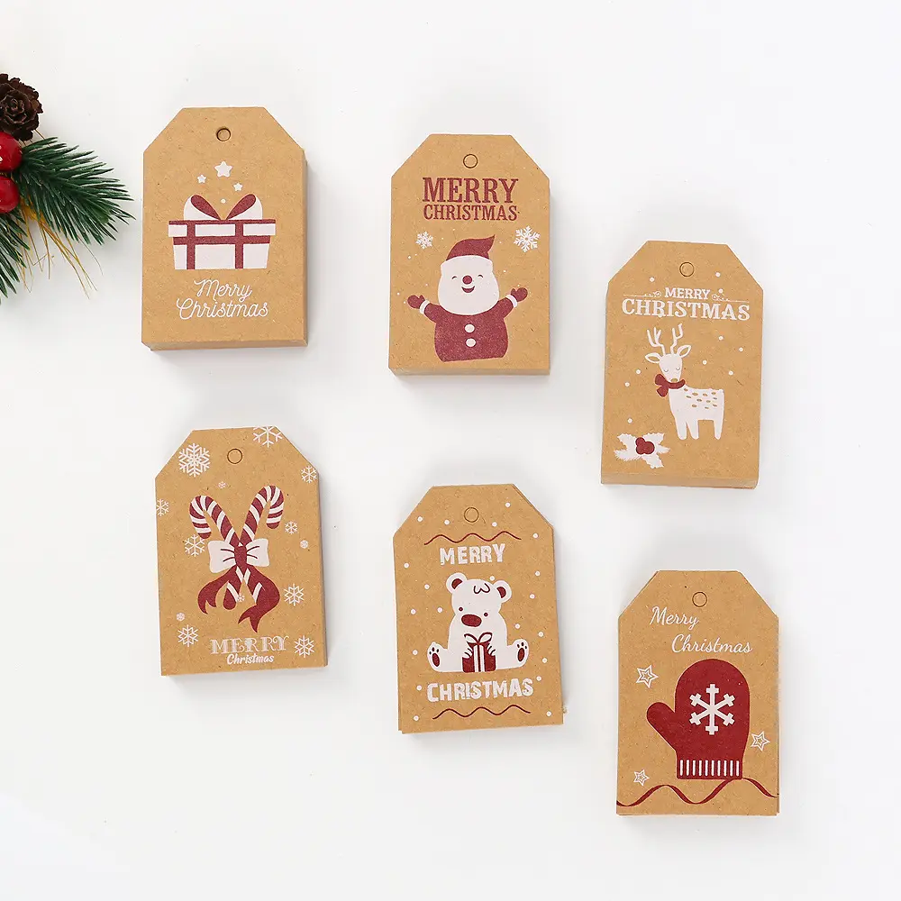 Étiquettes en papier Kraft de noël d'amazon, décoration d'arbre de noël, cartes de vœux suspendues pour emballage de bonbons et biscuits, 100 pièces