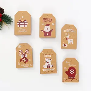 100pcs Amazon Xmas Kraft Paper Tag Label Christmas Tree Decoration Greeting Hanging Cards For Cookie Candy Packaging