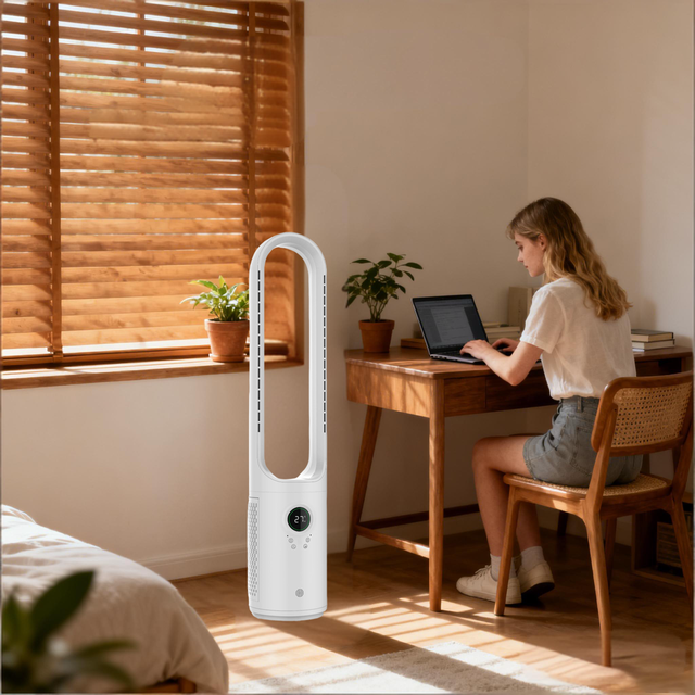 Quiet Bladeless Tower Fan for Household RV and Outdoor Use with 12 Speed Airflow Control and Energy Saving Cooling Design