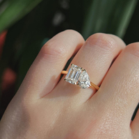 Bague de fiançailles en moissanite pour femme, en argent sterling 925 plaqué or, avec diamant taille émeraude et poire VVS couleur D, 3,5 carats au total, bijoux pour femme