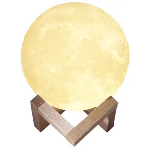 Hot sell Modern Desk Holder Christmas Decor Magnetic Rechargeable d18cm Led Lunar Shape Night starry sky 3D Wood Moon Lamp Light