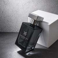 Flacon de parfum carré en verre vide avec bouchon en alliage de zinc argenté, emballage de Cologne noir, logo personnalisé, vente en gros d'usine