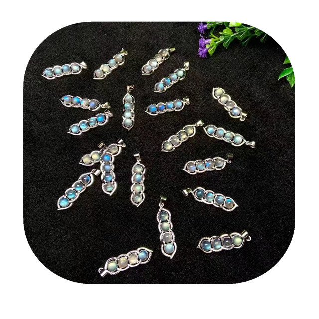 Cheap Spiritual Products Crystal Jewelry with Silver Clasp Natur Labradorite Crystal Kidney Beans Pendants for Gift