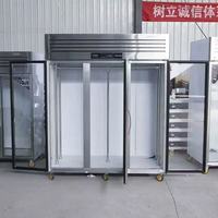 Vitrine réfrigérée verticale commerciale pour viande avec porte vitrée, conception à triple barre de suspension, unité de réfrigération