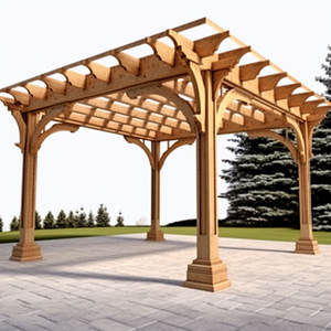 <span class=keywords><strong>Gazebo</strong></span> Moderno in GRC (Fibra di Vetro Rinforzata) per Esterni, Decorativo, in Cemento Color Sabbia con Effetto Legno - Product Image 2