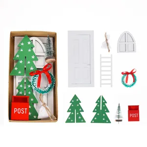 Kerst Poppenhuis Meubels Diy Kids Craft Cadeau Miniatuur Sprookjesachtige Deur Accessoires Set