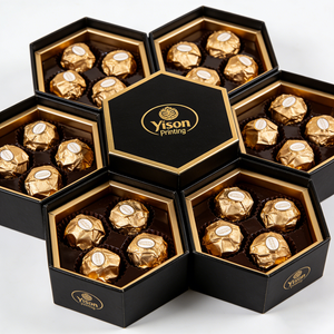 Boîte cadeau hexagonale de luxe personnalisée pour chocolats, avec motif gaufré en feuille d'or - Boîte cadeau rigide empilable pour chocolats gastronomiques - Product Image 4