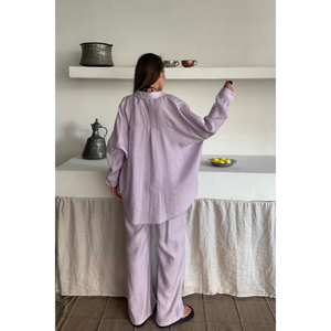 ชุดเซ็ต 2 ชิ้น สีม่วงไลแลค รุ่นใหม่ล่าสุด เสื้อถักสแปนเด็กซ์แบบสั้นและยาว พร้อมกางเกงขาสั้น ลายเรียบ สำหรับฤดูใบไม้ผลิ - Product Image 1