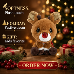 Peluche Super Morbido a Forma di Renna Natalizia con Sciarpa, Giocattolo Imbottito in Cotone PP, Regalo Perfetto per Bambini - Product Image 1