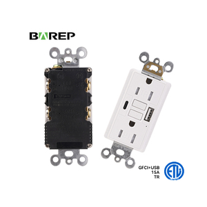 Prise GFCI Barep Contractor Choice 15A avec ports <span class=keywords><strong>USB</strong></span> A+C 4.8A, chargeur intelligent ID, homologuée ETL, pour boîtier de jonction profond - Product Image 1