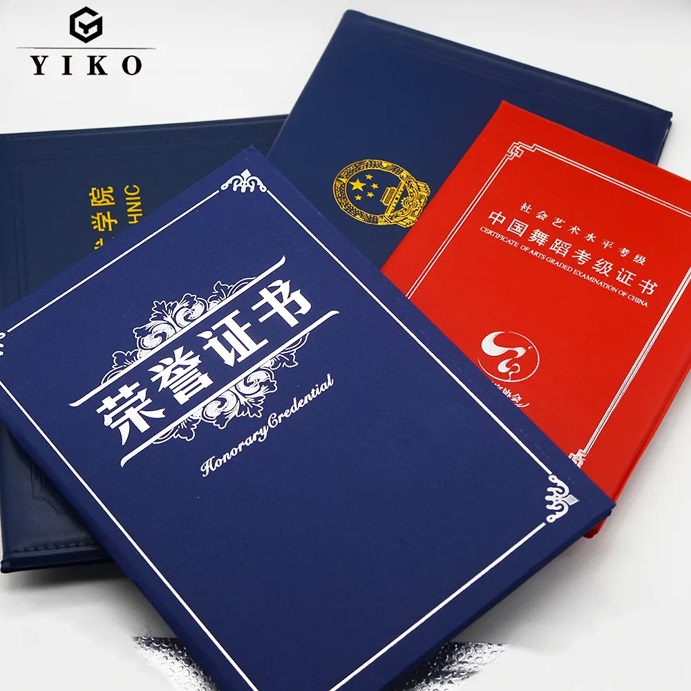 For University Thai Quality Padded PU Custom Design Hot Stamping Gold foil Diploma Cover Certificates Holder Folders