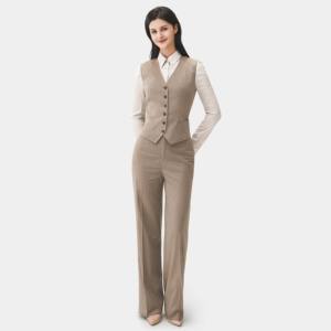 ओमोडम सर्विस खाकी स्ट्रिप सिंगल-ब्रीस्टेड ऑफिस लेडी स्टाइल वाटरप्रूफ कैनवास महिलाओं के बनियान सूट स्पेनिश पॉलिएस्टर - Product Image 2