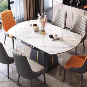 Smart Convertible Extendable <b>Foldable</b> <b>Dining</b> <b>Table</b> Set Sintered Stone Top Gold Base Modern Light Luxury Hall Furniture 6-Seater - Product Image 4