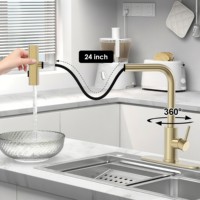 Robinet de cuisine cascade d'usine avec pulvérisateur à 3 fonctions Robinet de cuisine finition or pour la cuisine