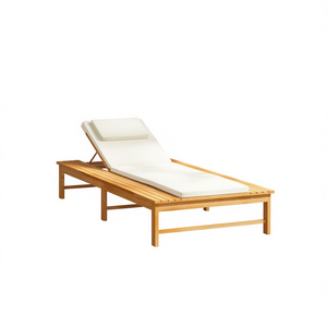 Lettino Prendisole in Legno Massello di Acacia con Cuscino Bianco Crema Incluso, Arredo da Esterno dal Design Contemporaneo - Product Image 1