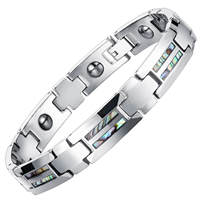 Bracelet classique pour homme en acier tungstène et céramique, avec coquille en bois, pierre de diamant, symbole religieux chrétien, cadeau de mariage