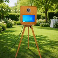 Photomaton portable rétro en bois avec écran tactile 15,6 pouces et support d'imprimante, borne selfie pour mariage, fête et événements