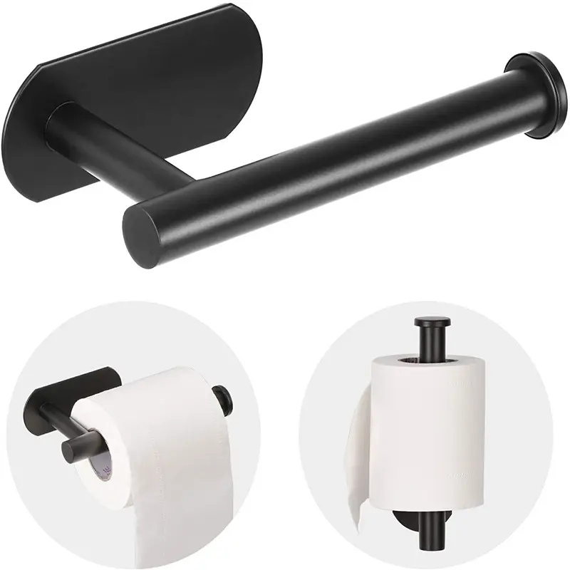 Kitchen toilet paper towel holder self-adhesive 304 stainless steel hole free pasting brushed black paper towel rack
