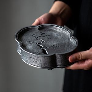 Chinese Retro Tin <b>Tea</b> Tray Irregular Shape Water Storage Kung Fu <b>Tea</b> <b>Set</b> Pot Stand Dehua Crafted - Product Image 1