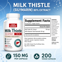 Capsules végétaliennes de soutien hépatique aux herbes, antioxydantes, 80 % de silymarine, extrait de chardon-Marie 30:1, glutathion, complément naturel pour adultes, GMP